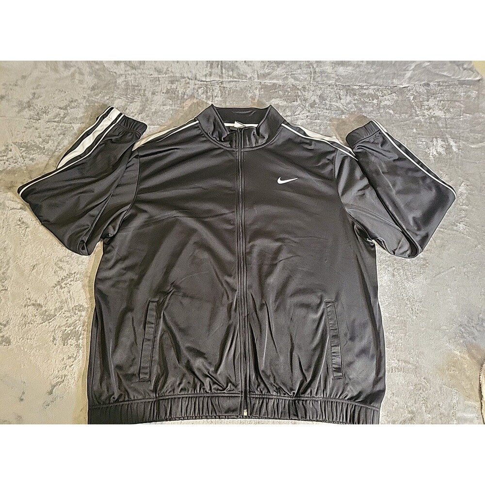 Nike Mens 2XLarge Track Jacket Black White Swoosh Full Zip Mock Neck
